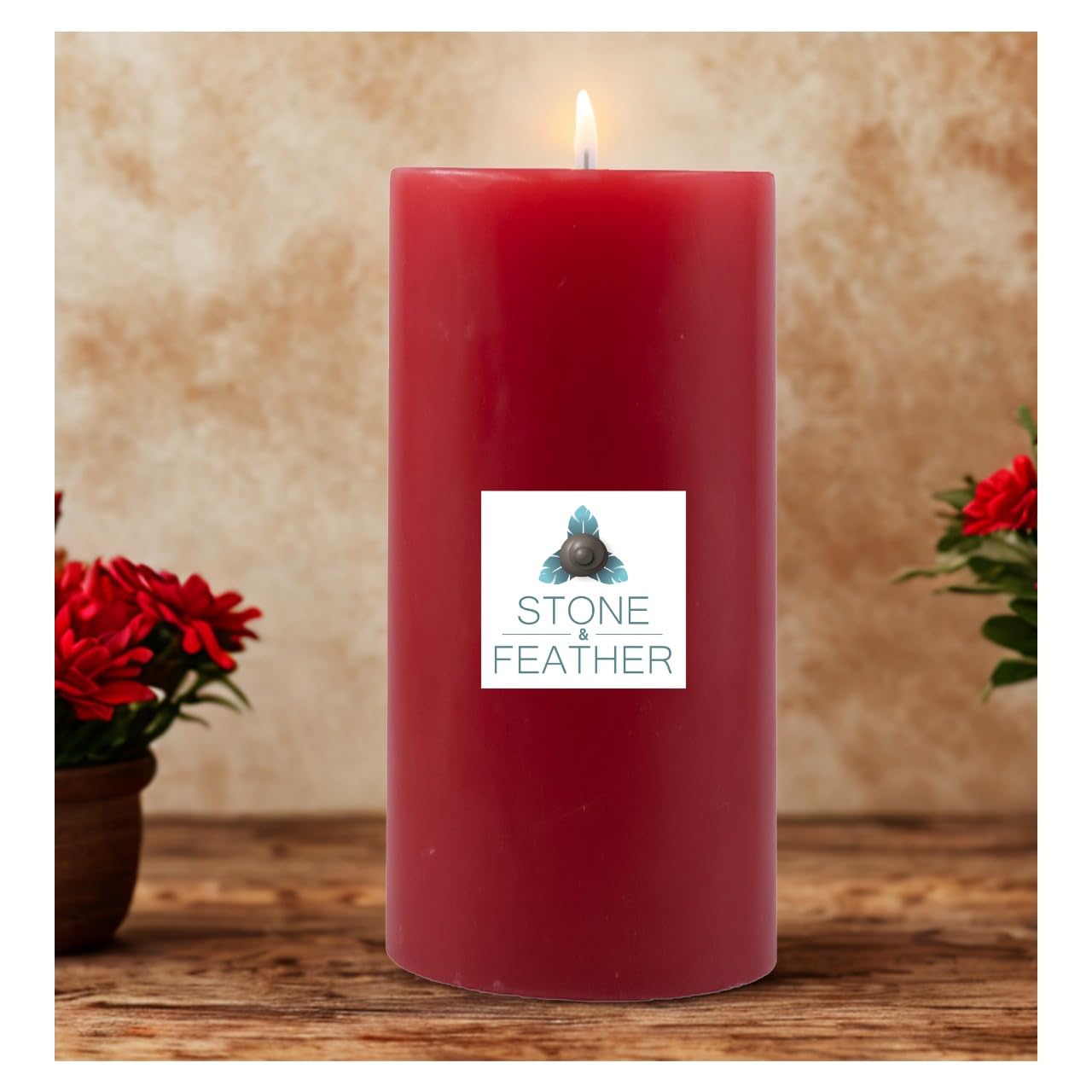 Stone & Feather (SnF), 3 x 6, Unscented Red Large Pillar Candle,(Paraffin Wax), Long Burnig Time- 100-110 Hours,for Home Decorat